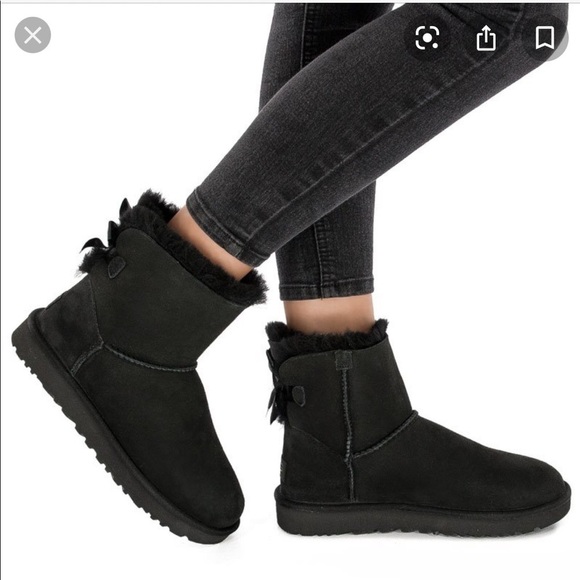 UGG | Mini Bailey Corduroy Bow Boots Black 6 NEW - Picture 2 of 11